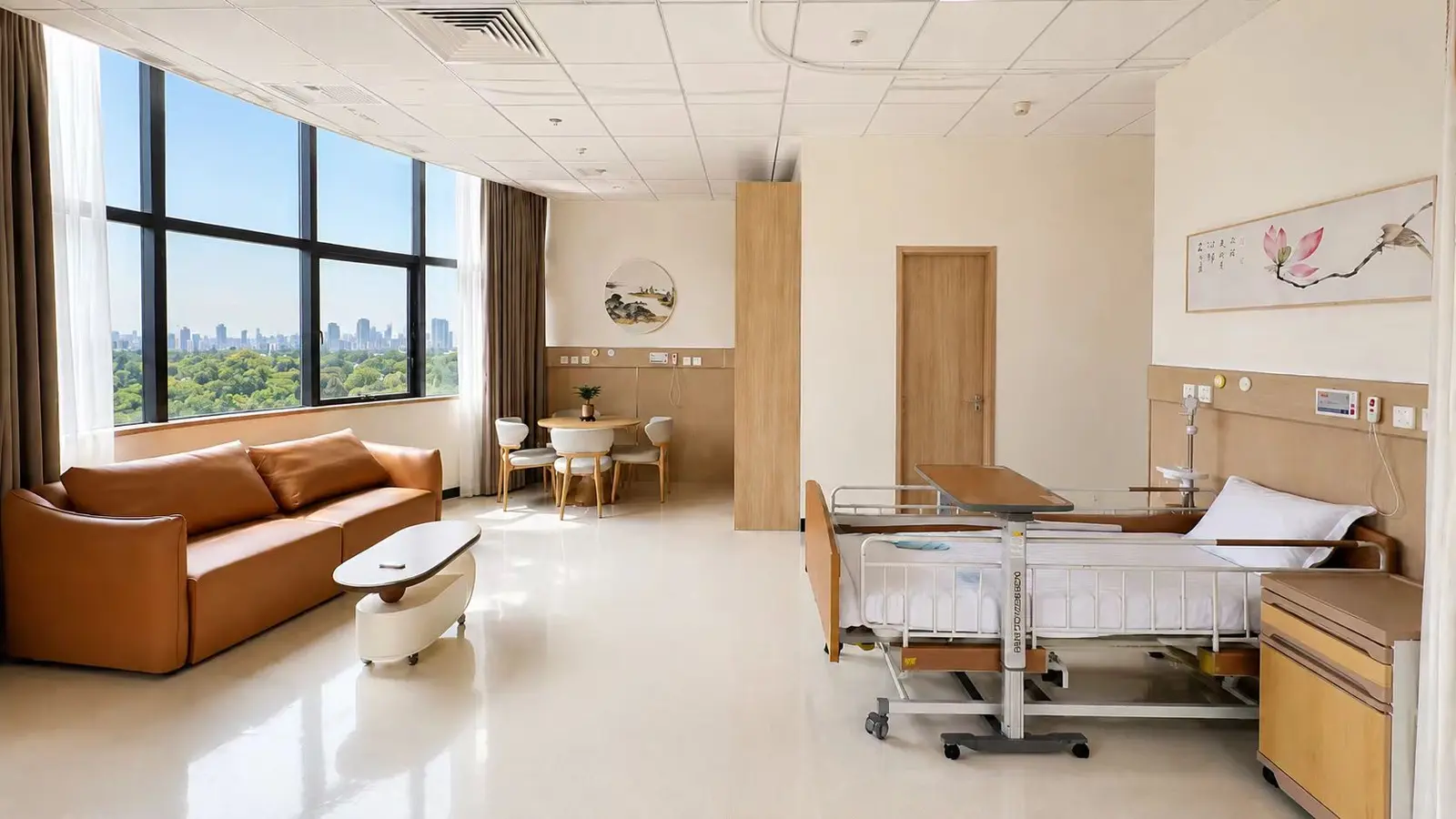 Spacious inpatient room with visitor seating